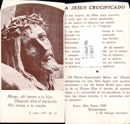 610617,Andachtsbild Heiligenbildchen Jesus Dornenkrone Lima Peru