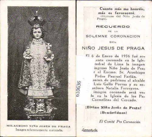 610636,Andachtsbild Heiligenbildchen Jesus de Praga Peru