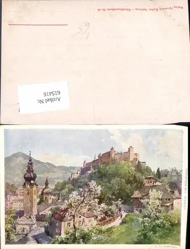 615416,Künstler AK E.T. Compton Salzburg Festung vom Mönchsberg