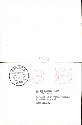 615681,Beleg Stempel 1967 Berlin Kammergericht Charlottenburg 