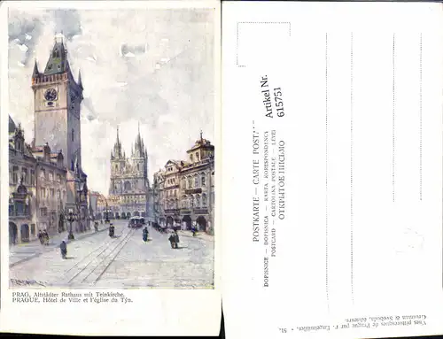 615751,Künstler AK F. Engelmüller Prag Praha Altstädter Rathaus Teinkirche