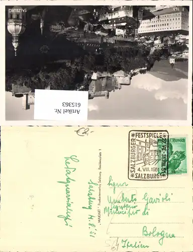 615363,Stempel Salzburger Festspiele 1951 n. Bologna