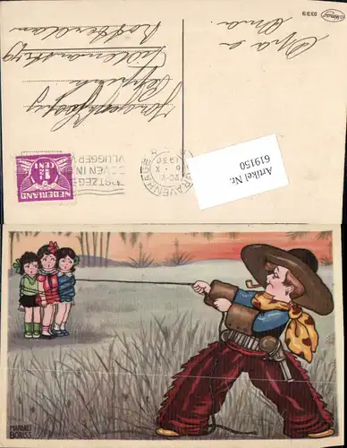 619150,Künstler AK Margret Boriss Cowboy Kind Humor gefesselte Mädchen Pfeiffe