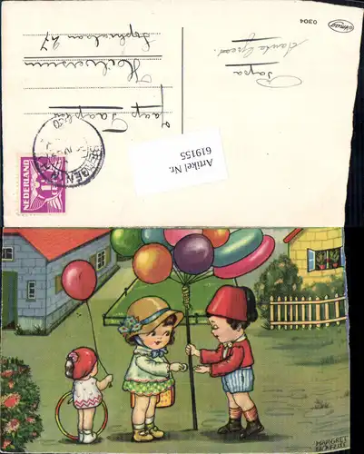 619155,Künstler AK Margret Boriss Luftballon Kinder 