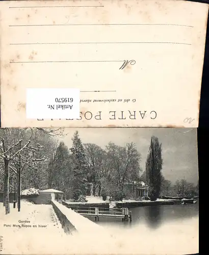 619570,Geneve Genf Parc Mon Repos en hiver Winteransicht Ufer Park
