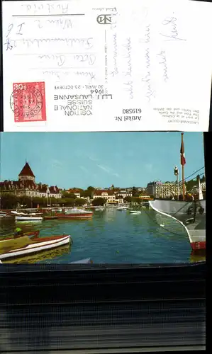 619580,Lausanne Ouchy Le port et le Chateau Hafen Schloss Boote Schiff