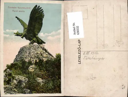 630332,Tiszaújlak Üdvözlet Tatabanyarol Turul emlek Denkmal Greifvogel Ukraine