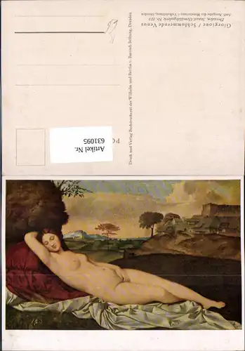 631095,Künstler Ak Giorgione Schlummernde Venus Frau Akt Nude Erotik