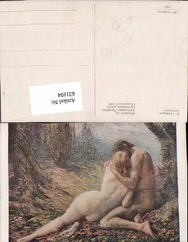 631104,Künstler Ak G. Lavergne Verlorenes Paradies Akt Kuss Nacktes Paar Erotik