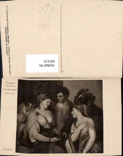631115,Künstler Ak Tiziano Vecelli Allegorie Frau Barbusig Engel Erotik pub F. A. Ackermann 208/2129a