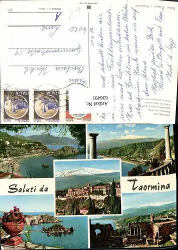 636491,Mehrbild Ak Taormina Lido di Mazzaro Panorama con l Etna Italy