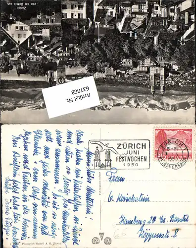 637068,Stempel Zürich n. Hamburg Borstel Zürich Festwochen 1950