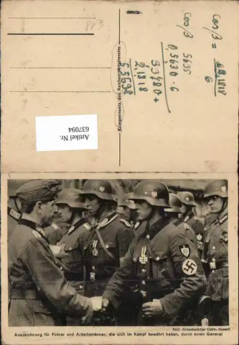 637094,WK 2 RAD Reichsarbeitsdienst General Auszeichnung RAD 82/3 Peitz 