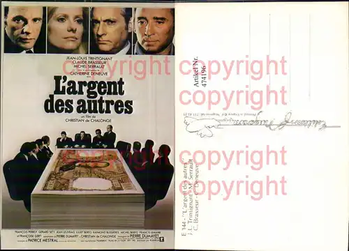 474196,Film Reklame L argent des autres Christian de Chalonge Jean-Louis Frintignant Catherine Deneuve