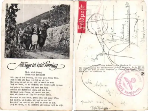 69751,Liedkarte Alle Tage ist kein Sonntag Feldpost rot