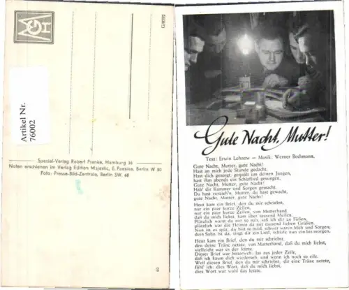 76002,WW2 Liedkarte Wehrmacht Soldaten Gute Nacht Mutter