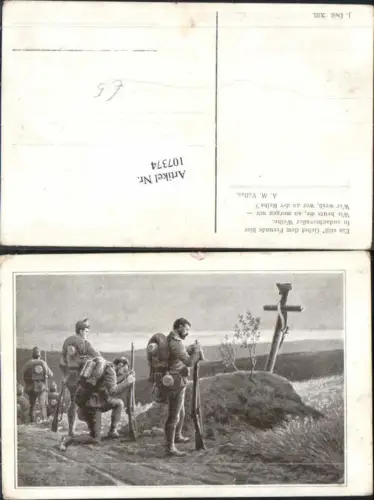 107374,WW1 Patriotik Soldaten am Grab J. Deil sign.
