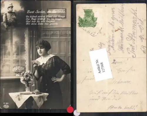 127568,Patriotik WW1 FRau denkt an Mann Soldat liest Brief Feldpost