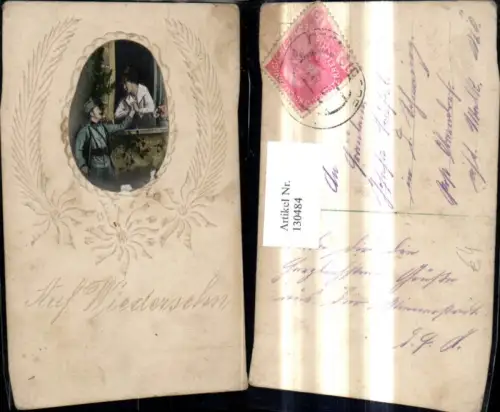 130484,Relief WW1 Uniform Soldat Abschied v. Frau a. Fenster