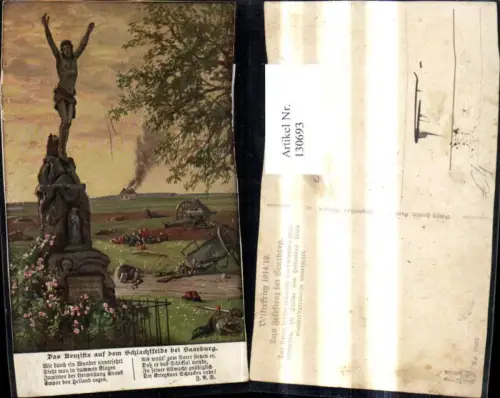 130693,Künstler Ak Rösch Das Kruxifix a. d. Schlachtfelde b. Saarburg Spruch Text