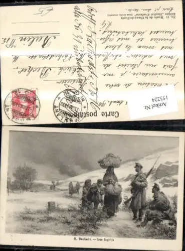 155224,Künstler A Bachelin Les fugitifs Flüchtlinge Soldaten Uniform Bajonett Winter 1908