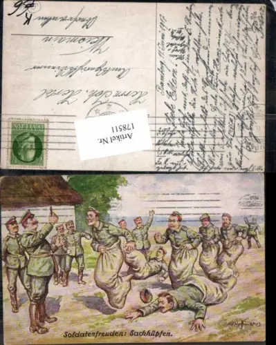 178511,Künstler AK Ad. Hoffmann Soldatenfreuden Sackhüpfen