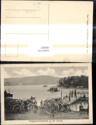 185433,WW1 Truppenverladestelle a. d. Donau Soldaten Uniform Geschütze Artillerie Kanonen Waffen Technik