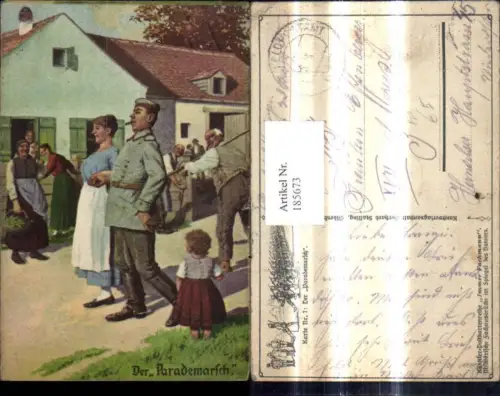185673,Künstler Ak WW1 Der Parademasch Soldat Frau Militärhumor Kk Feldpostamt 617