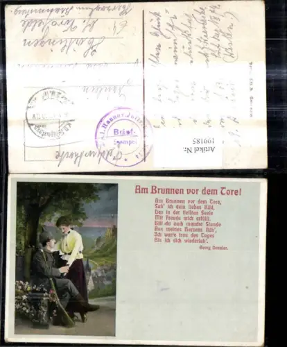 199185,WW1 Soldat Uniform Pickelhaube Gewehr Waffe Frau Text Am Brunnen v. d. Tore