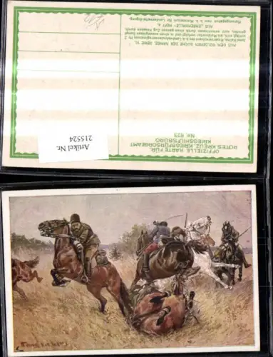 215524,Kriegsfürsorge 623 Künstler Ak F. R. Jung Josef Kalina Meldereiter Sumpf Pferde Kosaken