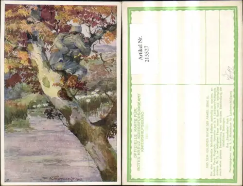 215527,Kriegsfürsorge 350 Künstler Ak A. Marussig Franz Pogatsch Kanonier Beobachtung Feind Baum