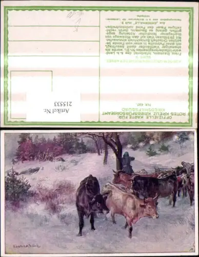 215533,Kriegsfürsorge 497 Künstler Ak F. R. Jung Franz Baumann Infanterist Schlachtvieh Rinder
