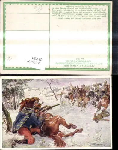 215534,Kriegsfürsorge 197 Künstler Ak A. Marussig Husar Samuel Kralik Erkundungsritt Beschuss d. Feind