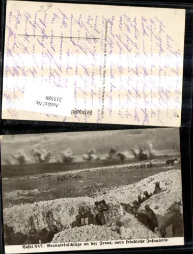 215589,K.k. Soldaten Uniform Helm Schützengraben Granateinschläge a. d. Front vorn feindliche Infanterie