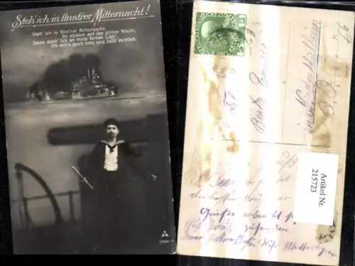 215723,Fotomontage K.k. Matrose Schiff Kriegsschiff Kriegsmarine Steh ich in finstrer Mitternacht Spruch Text