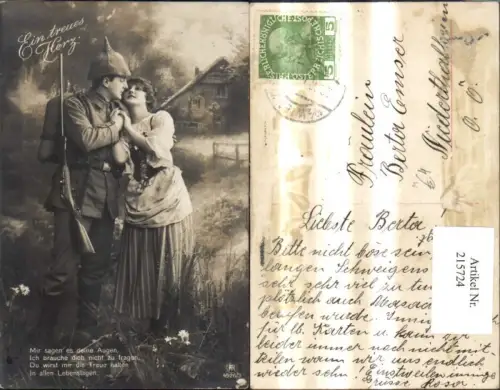 215724,K.k. Soldat Pickelhaube Gewehr Kampfmontur Frau Ein treues Herz Spruch Text