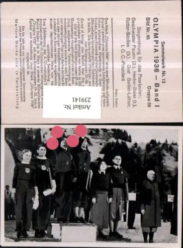 239141,Sammelbild Olympia 1936 Gruppe 56 Bild 85 Siegerehrung für das Paarlaufen