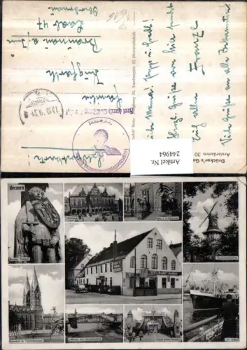 244964,Bremen Rathaus Windmühle Hafen Dom Gasthaus Drückers Mehrbildkarte Feldpost Fliegerhorstkommandantur