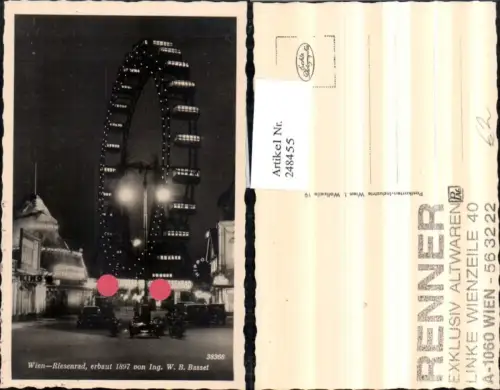 248455,Wien Leopoldstadt Prater b. Nacht Riesenrad m. Kino u. Hochschaubahn