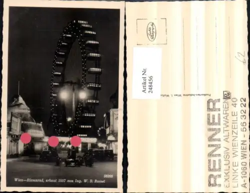 248456,Wien Leopoldstadt Prater b. Nacht Riesenrad m. Kino u. Hochschaubahn