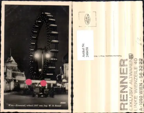 248458,Wien Leopoldstadt Prater b. Nacht Riesenrad m. Kino u. Hochschaubahn