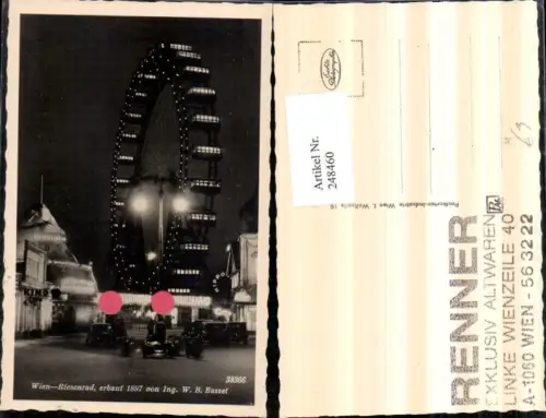 248460,Wien Leopoldstadt Prater b. Nacht Riesenrad m. Kino u. Hochschaubahn
