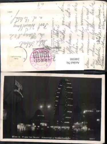 248580,Wien Leopoldstadt Prater b. Nacht Riesenrad Hochschaubahn u. Kino