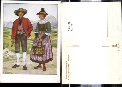 302776,VDA P. 1 R. 41 Nr. 14 Künstler Ak M. E. Fossel Kärnten Lesachtal Ostmärkische Volkstrachten Tracht Paar