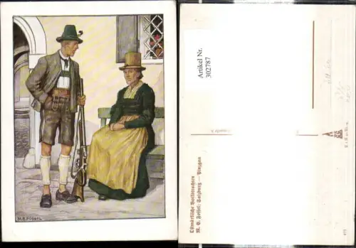 302787,VDA P. 1 R. 41 Nr. 9 M. E. Fossel Salzburg Pinzgau Zell a. See Paar i. Tracht Gewehr