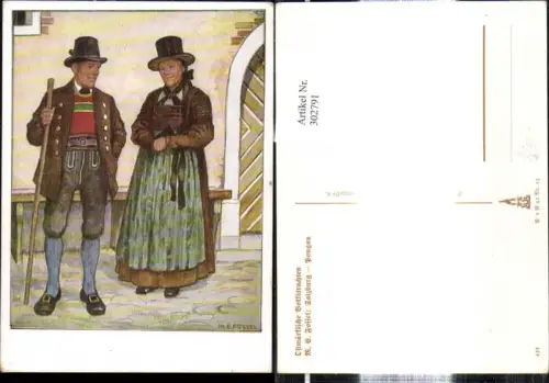 302791,VDA P. 1 R. 41 Nr. 13 Künstler Ak M. E. Fossel Salzburg Pongau Paar i. Ostmärkischer Volkstracht Tracht