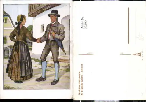 302793,VDA P. 1 R. 41 Nr. 11 Künstler Ak M. E. Fossel Kärnten Rosental Paar i. Tracht gibt sich Hand