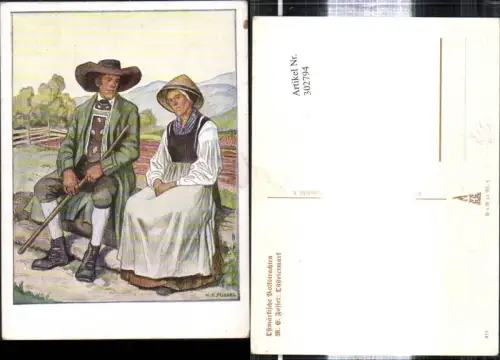 302794,VDA P. 1 R. 41 Nr. 5 Künstler Ak M. E. Fossel Oststeiermark Altes Paar i. Tracht Ostmärkische Volkstracht