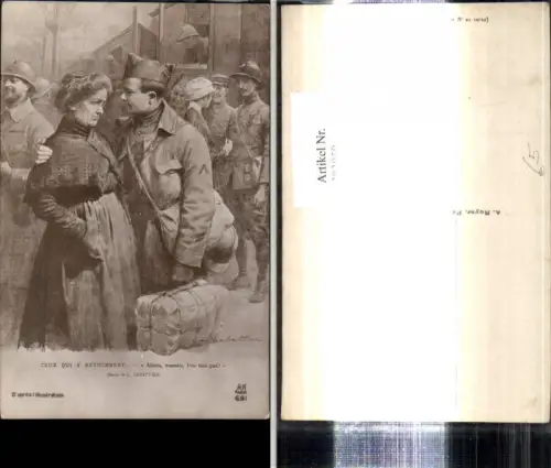 303050,Künstler Ak L. Sabattier Ceux Qui y Retournent WW1 Heimkehrende Soldaten Eisenbahn