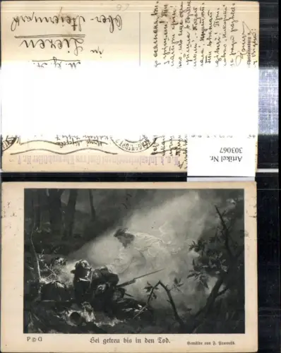 303067,Künstler Ak F. Pauwels WW1 Soldat m. Jesus Jesuserscheinung Sei getreu bis i. d. Tod